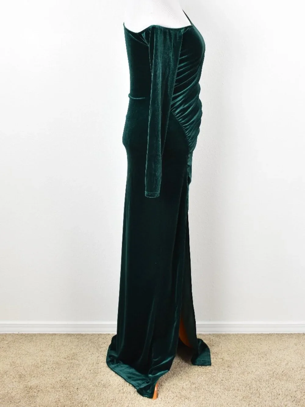 Lulu's Notorious Icon Emerald Green Velvet Asymmetrical Maxi Dress NEW - L - Picture 7 of 10